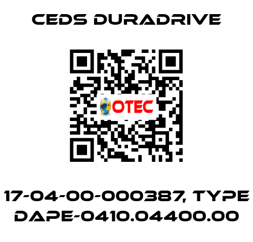 17-04-00-000387, Type DAPE-0410.04400.00 Ceds Duradrive