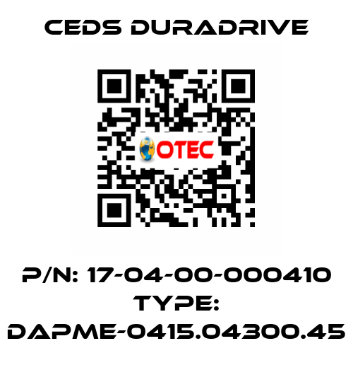 P/N: 17-04-00-000410 Type: DAPME-0415.04300.45 Ceds Duradrive