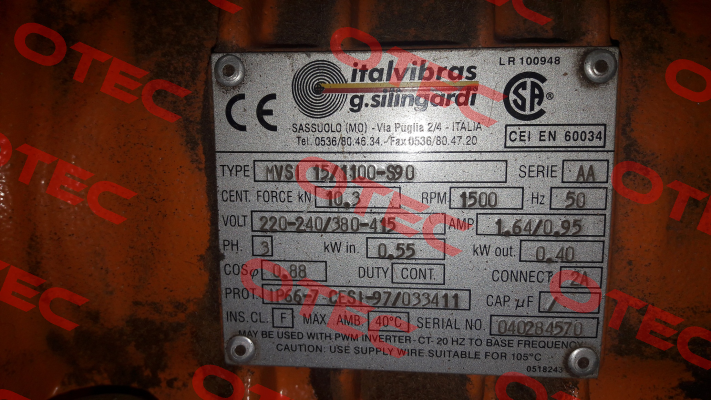 MVSI 15/1100-S90 obsolete, replace,emt MVSI 15/1100-S02  Italvibras