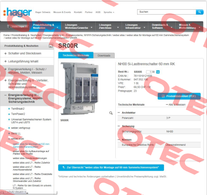 NHS-Lasttrenner SILAS DIN-00 160  Hager