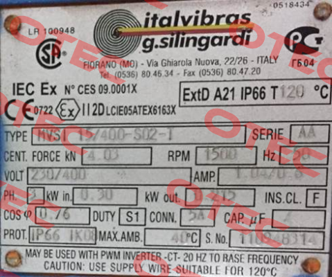 MVSI 15/400T-S02 Italvibras
