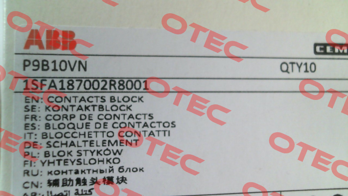 P/N: 187002, Type: P9B10VN Cema (General Electric)