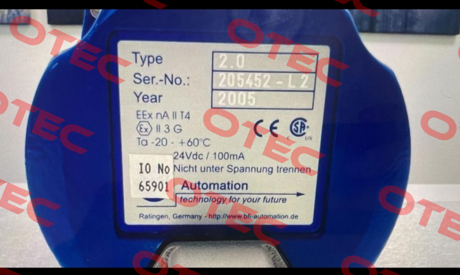Type:2.0 SN:205452-L2 BFI AUTOMATION
